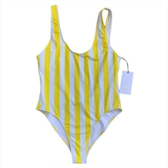 Yellow Striped Women's Swimsuit - Picture 10 of 11